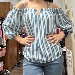 Rue21 Blue and White Striped Off-Shoulder Blouse